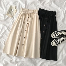 하이웨이스트 반기장 스커트 다용도로 활용 가능한 신축성 있는 허리밴드의 중간 길이 A라인 스커트