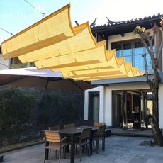 접이식 웨이브어닝 행거형 선세이드 루프탑 발코니 차양막 옥상 폴딩, 검정 초콜릿 1.2mx4.2m 현물