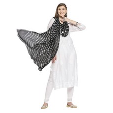 DUPATTA BAZAAR Women's Black Leharia Chinon Dupatta, DUPATTA BAZAAR Women's Black L