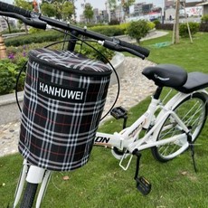 自行車前車筐 折疊車籃子 電動車掛籃 車簍子, 1個, 黑格+墊闆 白字標