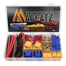 [ 1198971 ] 70개 팩 MADCATZ T-플러그 EC3 EC5 XT60 XT90 수 및 암 커넥터 어댑터 14awg 실리콘 와이어 열 수축 튜브 포함 RC ESC, 70개 (T-플러그, XT60, XT90, EC3, E