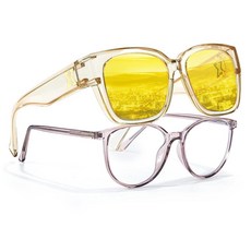 LVIOE 나이트 비전 운전 안경 처방 안경에 적합 야간 눈부심 방지 편광 A08 트랜스 샴페인 프레임 / 나이트 비전 라지