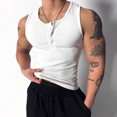 골지 헨리넥 머슬핏 슬리브리스 나시 남자상의 운동복 짐웨어 빅사이즈 오버핏 도프룸