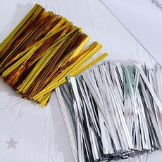 빵끈 대용량 포장용 묶음끈 식품포장 선물포장 제과제빵 원예용 와이어타이 컬러, 1개, 골드