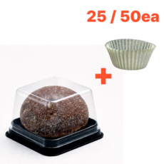 두바이 쫀득 쿠키 포장 세트 케이스 + 유산지 사각 PET, 25개, 블랙케이스+유산지