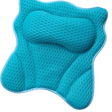 통풍망 원단이 있는 목욕 베개와 욕조 흡수 이완 기능이 있는 안전한 흡입 컵, 스카이 블루, 1개