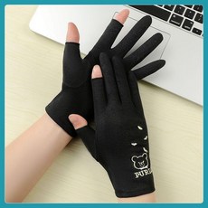 防曬小熊刺繡露二指薄款手套 夏季開車防紫外線透氣防滑