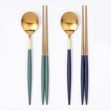 디온 보겐 몽블랑 에펠 국산 스텐 수저세트 골드, A(올리브 1개+네이비 1개), 1세트, 몽블랑 수저세트 골드