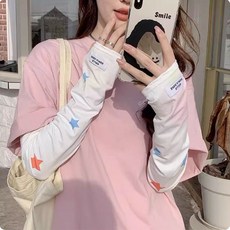 台灣現貨冰袖女款 防曬夏季新款可愛花朵寬松透氣開車全包防紫外線手臂袖套, 星星款, 1個