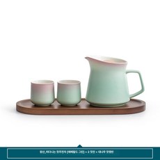핸드드립서버 도자기 포트 주전자 저그 드립세트 커피, 301mL 이상 400mL 이하, 아쿠아그린 2개 대나무 다기, 1L