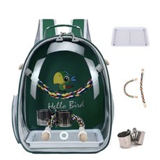 통기성 좋은 휴대용 앵무새 새 이동장 여행용 배낭형 야외 산책용 조류 케이지 백팩, 1개, 그린 이중 로프 컵 포함