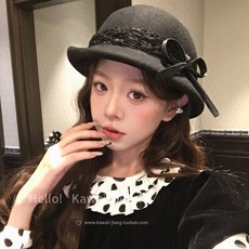 【 復古毛呢帽 】法式名媛蕾絲蝴蝶結羊毛呢貝雷帽女冬季5新赫本複古圓頂禮帽12031203 BJWL