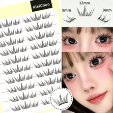 KIKICHOO 초경량 노글루 인조 속눈썹 9-12mm 풀없이 붙이는 노글루 속눈썹 원터치 속눈썹 대용량 부분 속눈썹 세트 60모, 1개, 블랙