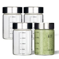 헤이가 내열유리 눈금 유리병, 4개, 200ml