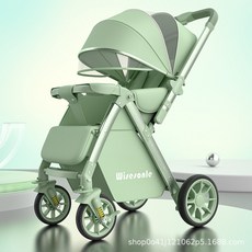 婴儿车推车可坐可躺加大加长0-5岁宝宝可折叠双向推儿童婴儿推车, 极光绿-PU:如圖所示