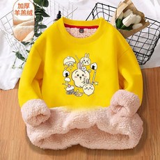 兒童外套 秋冬上新羊羔絨女寶加絨加厚保暖衛衣兒童卡通印花上衣中大童圓領套頭外套