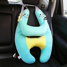 MAKABORO 차량용 카시트 목베게 수면쿠션 70*45cm 캐릭터 바디 쿠션 목베개 세트구성 안전벨트 인형 쿠션, 1개, 블루 공룡