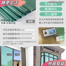玻璃隔熱膜 窗戶防曬遮陽磨砂膜紙 單嚮透視透光家用 鋁箔隔熱膜 窗戶遮光貼, 1個, 翠綠銀【單向透視反光】,40厘米X*1米