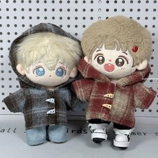 台灣出貨 娃衣 棉花娃娃套裝 20cm棉花娃娃牛角扣大衣10cm衣服娃衣可愛毛絨換裝圣誕禮物, 1個, 藍黑格牛角扣大衣,10cm（僅外套 無娃娃）