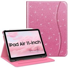 Fintie 아이패드 에어 11인치 M4/M3/M2 (2026/2025/2024) 5세대/4세대 (2022/2020) 10.9인치 케이스 펜슬 홀더 및 포켓이 있는 다각도, 글리터링 핑크