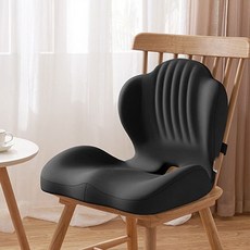 호밍사이 일체형 허리쿠션 등받이 방석 사무실의자 꼬리뼈 쿠션 바른자세 메모리폼 허리쿠션, 블랙