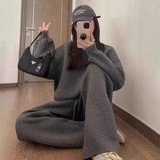 寬鬆顯瘦運動套裝 早秋季衛衣 港風學生跑步服 純色兩件套