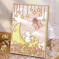 톰앤토미e 심플한 감성 십자수 귀여운 토끼 실십자수 면사, 옐로우, 1개