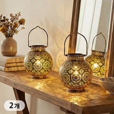 JHY DESIGN 장식용 빈티지 랜턴 세트 - 골드 플로럴 패턴 실내 분위기 연출, 18cm, 블랙