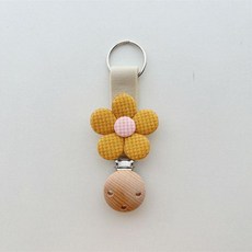 花朵造型萬用夾 附掛繩, 1個, 黃色布藝五瓣花杏色帽夾