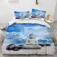 부처님 이불 커버 세트 3D 인쇄 레드 오렌지 연꽃 침구 아이 소년을위한 불교 장식 왕 마이크로 화이버, 12 7