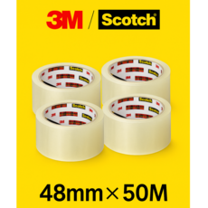 3M 스카치 박스테이프 48mm x 50m /투명 강력 접착 포장용 테이프 습기저항 무취 아크릴 점착제 택배 포장 밀봉 박스 테이프 Scotch packaging Tape, 4개, 투명