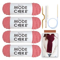 Knitt Mode Cake 編織線 100g x 4入 + Paul麻花圍巾織圖 + 6mm輪針 + 麻花針 + 縫合針 + 簡約長方形標籤套組, 11號灰粉色