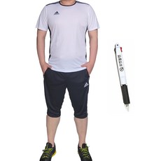 adidas 愛迪達 Logo印花運動短袖T恤+及膝短褲+雙色按壓圓珠筆