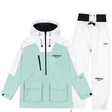 남녀공용 스키복 상하세트 스노우 보드복, 그린 + 화이트