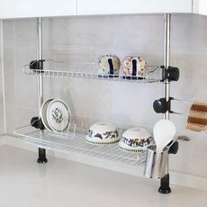 FIRSTLIVING 不鏽鋼立柱式碗盤瀝水架 600, 2層, 1個, 銀色