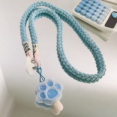 原宿風ins藍色貓爪公仔掛飾 相機手機斜跨繩 掛脖肩帶揹包可愛裝飾配件, 1個, 藍色貓爪掛件+長繩254+白三角