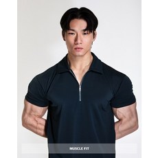 RVD 와이드숄더 하프집업 머슬핏 폴로셔츠 (미드나잇그린)