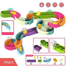 목욕장난감 아기 목욕 장난감 DIY 패들 워터 트랙 슬라이드 공 욕실 욕조 샤워 어린이 조기 퍼즐 교육, [01] 34-PCS, 1개