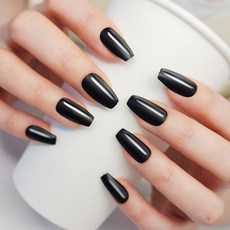 엘씨 원컬러 단색 붙이는 인조손톱 네일팁 코핀 24pcs, 1개, 블랙