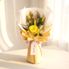 데이나 생화 프리저브드 꽃다발 + 쇼핑백(28cm x 40cm), 버터 옐로우