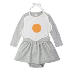 Augelute 寶寶 趣味可愛 柔軟舒適, 1個, 麻灰色長袖荷包蛋圍兜包屁裙,80cm