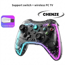 CHENZE RGB LED 투명 블루투스 무선 게임패드 PC 게임컨트롤러 멀티플랫폼 호환 안드로이드 iOS 지원, 1개, 블랙, CZ01