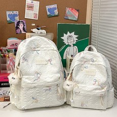小衆ins書包女雙肩包高顏值大容量百搭通勤揹包初中高中學生書包, 白色:小號+掛件, 1個