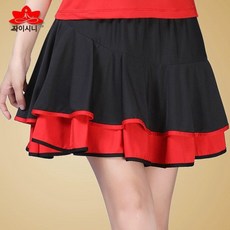 피겨스케이트 살색 피겨복 스타킹 피겨 타이즈 레깅스, 1개, 블랙 안감 브라이트레드 양면 스커트