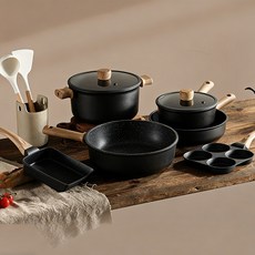 ZOZOFO 새집 선물 인덕션 프라이팬 궁중팬 양수냄비 편수냄비 DIY 세트 (인덕션 사용 가능), 1개, 편수냄비20cm + 양수냄비24cm+2종 유리뚜껑, 프리미엄 블랙