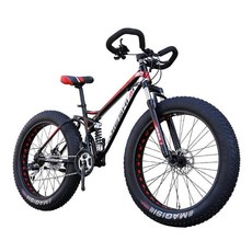 腳踏車 腳踏自行車雙減震山地自行車超粗寬大輪胎4.0雪地車越野沙灘成年人男女學生自行車 單車 山地車 雪地車 公路車, 黑紅鏤空,24寸24速, 1個