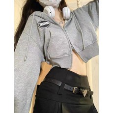 Deeptown 여성용 레터 프린트 크롭 후드 하라주쿠 짧은 후드 스웻셔츠 긴팔 크롭탑 한국 스트리트웨어