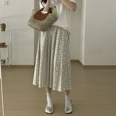 Hooozen 하이 웨이스트 A라인 플로럴 여성 롱스커트