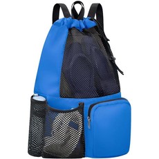 수영 가방 메시 비치 드로스트링 백팩 방수 젖은 포켓 헬스장 운동용 남녀용 검정, Navy, 네이비 451557