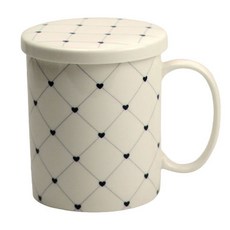 감성 도자기 뚜껑 머그컵 북유럽풍 까페 머그잔, 1개, 체크하트(화이트)